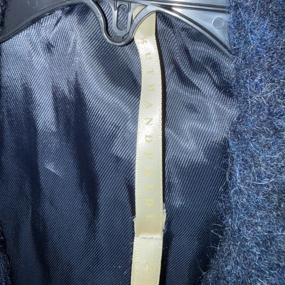 TRUTH AND PRIDE Blue Alpaca Wool with Black Leather sleeve Coat. Only Worn Twice - Picture 10 of 11